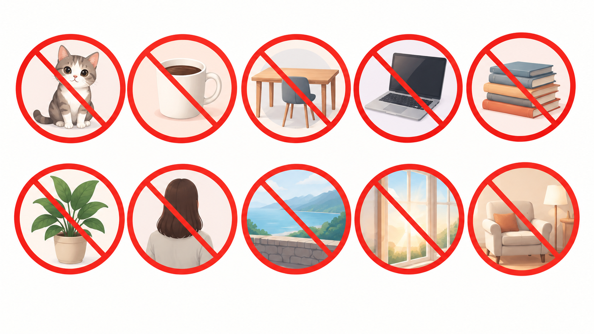 [negative]
cats, kittens, pets, coffee, coffee cups, mugs, beverages,
generic desk scenes, generic workspace, decorative laptop,
generic books on table, decorative houseplants,
generic back-view person, generic scenic overlook,（追加1枚目）
