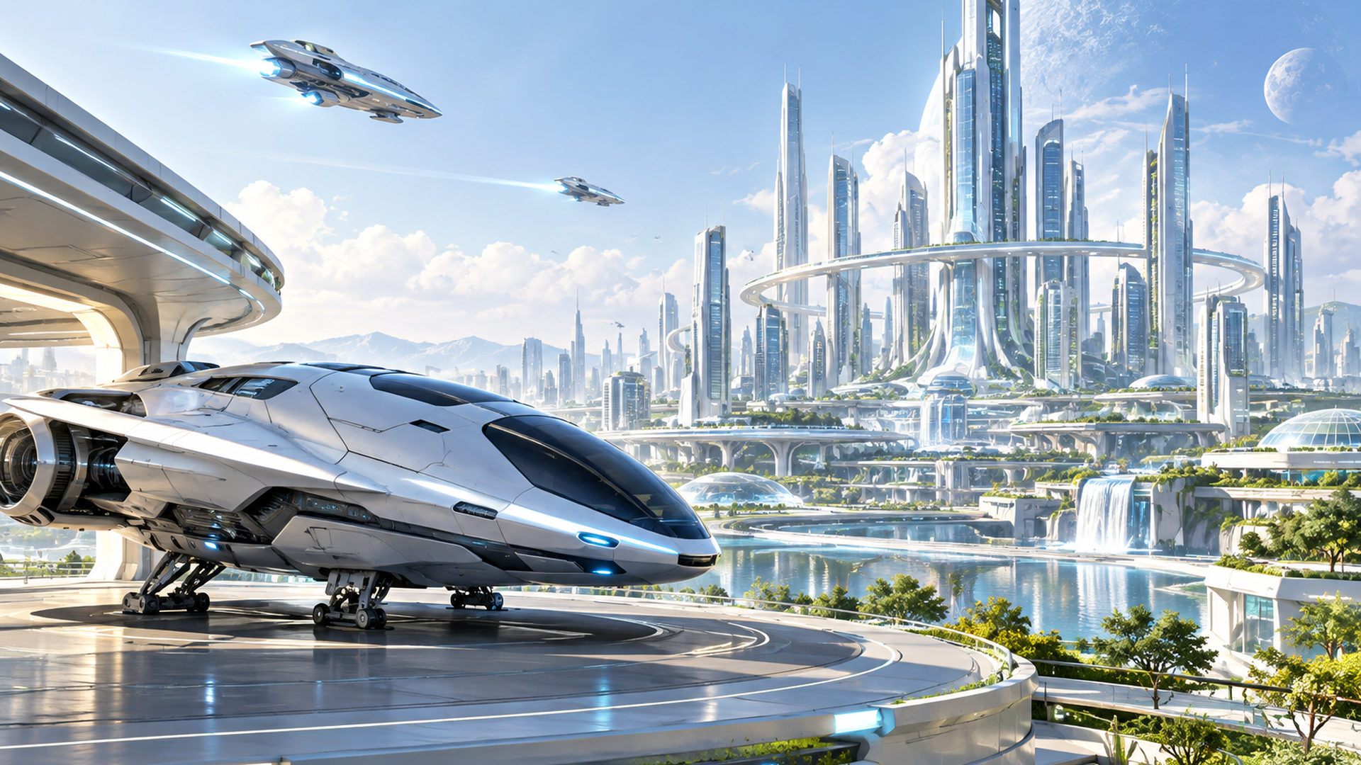 2086年の未来都市と宇宙船