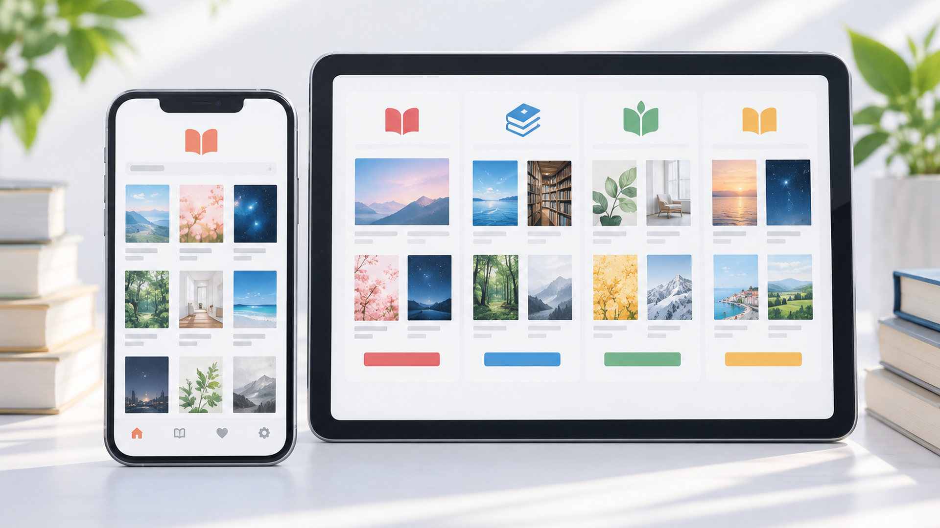 スマートフォンとタブレットに並ぶ電子書籍サービスの比較画面