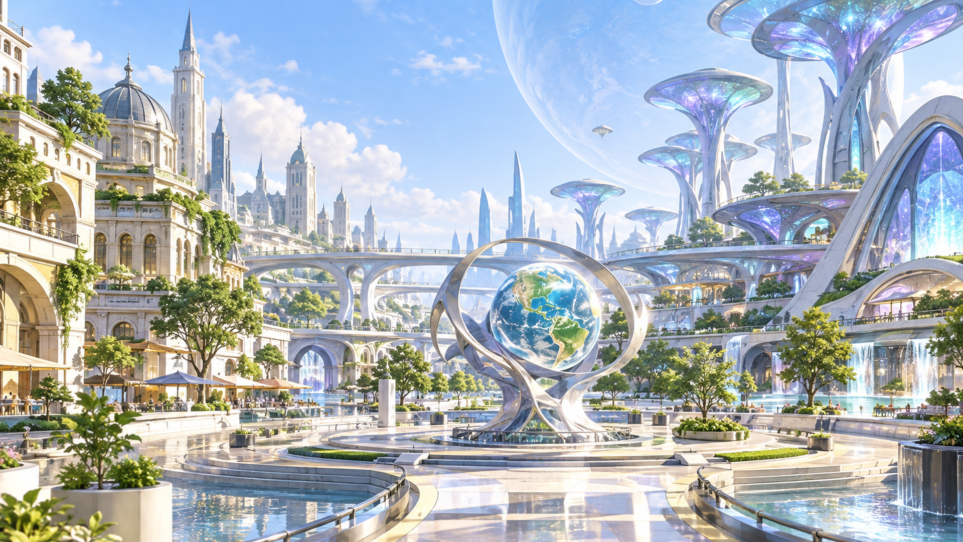 地球と異星の文化が共存する街並みと二つの社会をつなぐ交流空間